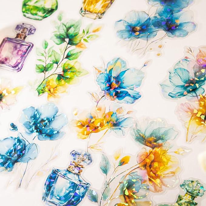 Yoksas 60 Pcs Large Holographic Shiny Flower Vase Scrapbooking Stickers - Image 2