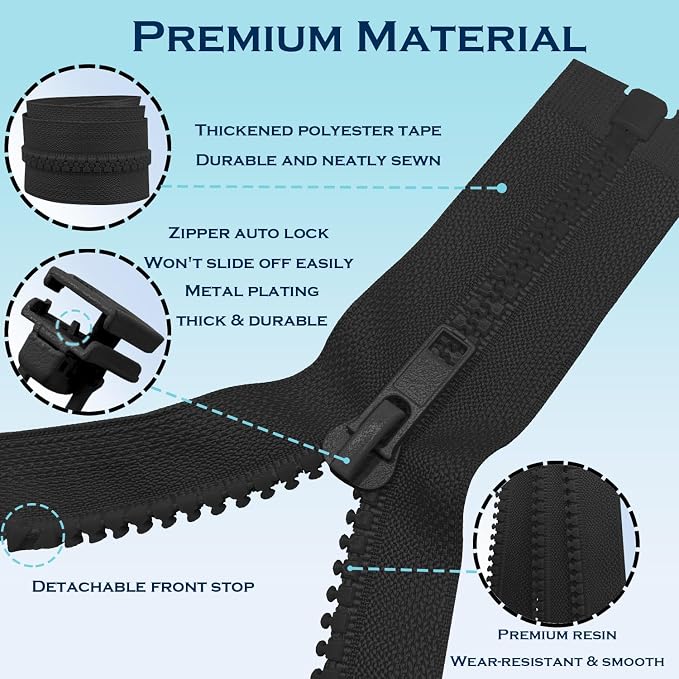 ANPURZII 2PCS #5 43 Inch Black Separating Jacket Zippers - Image 4