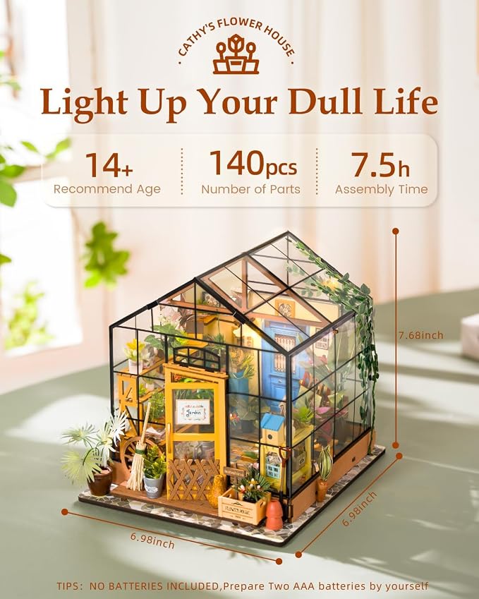 Rowood Miniature House Kit, Mother's Day DIY Miniature Greenhouse Dollhouse Kits - Image 3