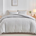 WARMDERN King Boho Duvet Cover Set, Light Grey Striped Microfiber 3pcs Bedding by WARMDERN