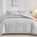 WARMDERN Light Grey Tufted Duvet Cover Set Queen Size, Striped Textured Duvet by WARMDERN
