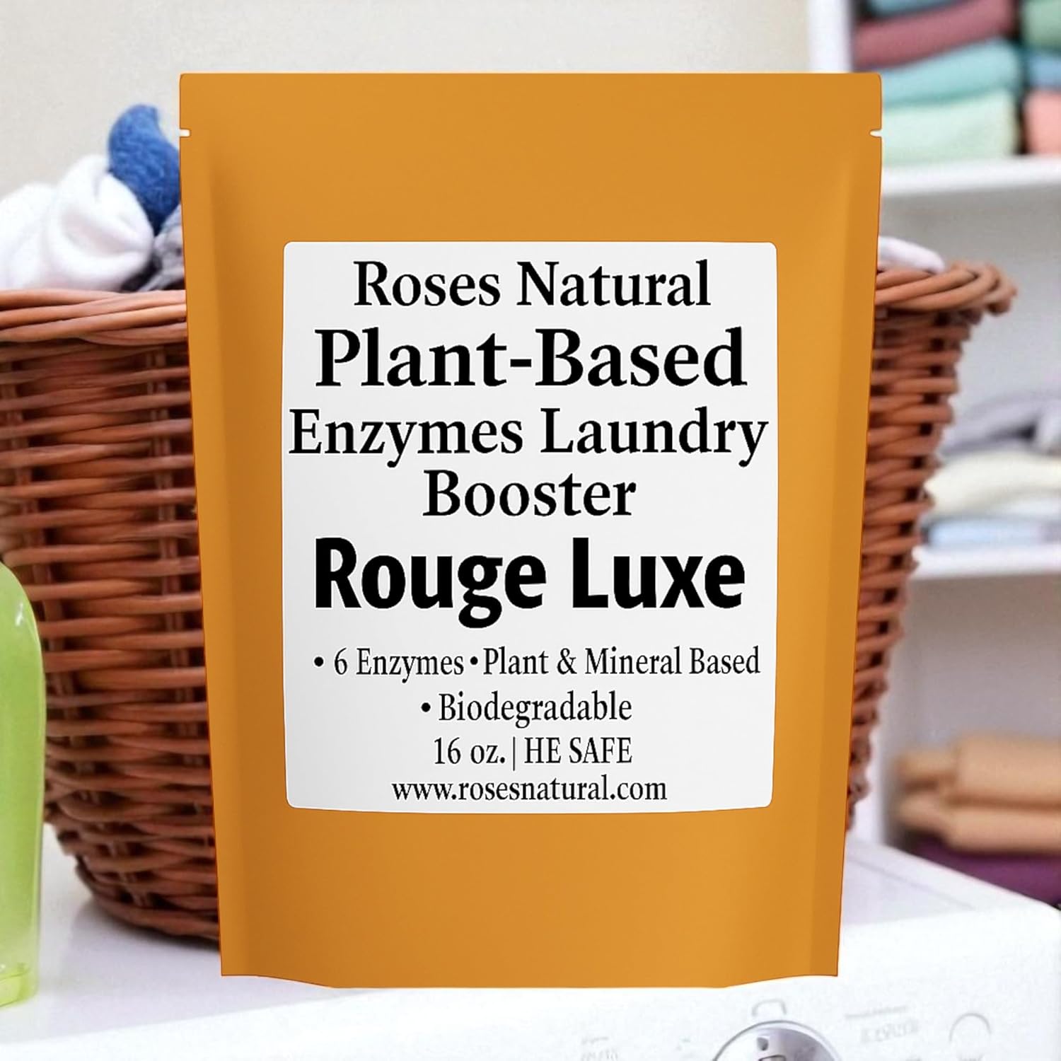 Natural Enzyme Laundry Booster – Rouge Luxe | 6 Enzymes | Deep Clean System | Luxury Amber & Musk Scent | Biodegradable • HE Safe • Eco-Friendly | 16 oz | Made in USA