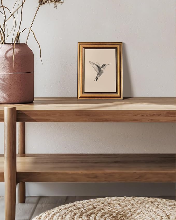 VIYYIEA Vintage Gold Framed Wall Art – Hummingbird Sketch, 8x10 IN | Cute yet - Image 5