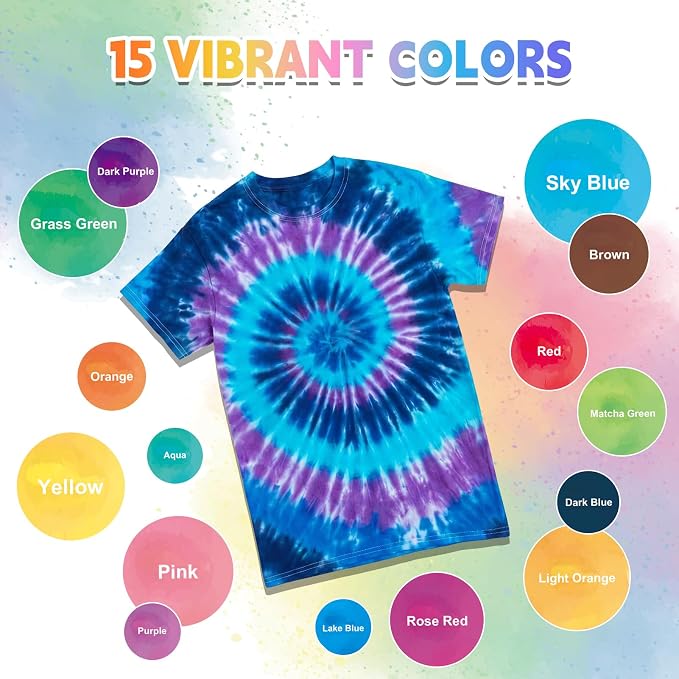 Tie Dye Kit, 15 Colors Tie Dye Set, One-Step Fabric Dye Supplies - Image 5