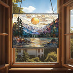Rectangle Sunset Mountains Lake Tree Stained Glass Sun Catcher Mountain Stained - Image 4
