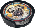Drink Coaster Set of 6, Pug Dog Mom Lover Gift, Leather Drink Coasters by petloverdoglovercommunity
