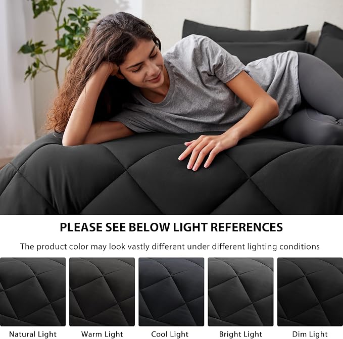Love's cabin Oversized Queen Comforter Set Black, 7 Pieces Bed in a Bag - Image 5