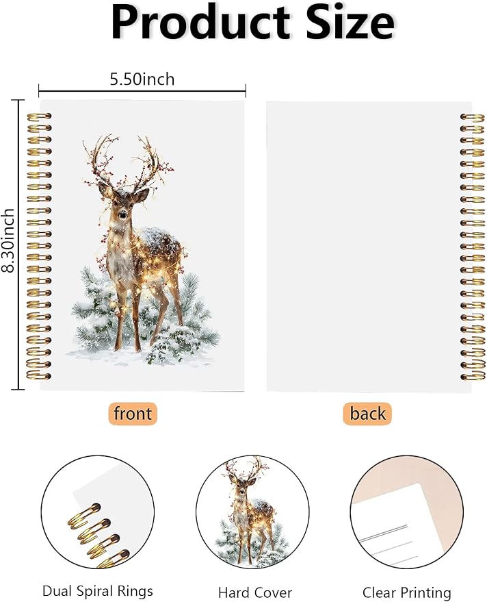 Reindeer Christmas Spiral Notebook, Deer Lovers Gifts Journal, Winter Xmas - Image 2