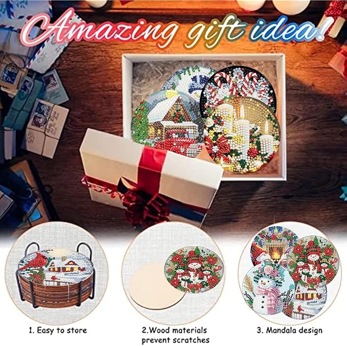 8 Pack Christmas Diamond Art Coasters, Diamond Painting Coasters Kits | - Image 6