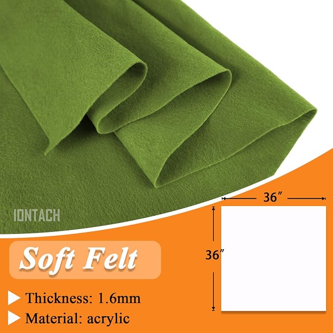 IONTACH 36" X 36" Moss Green Soft Felt Fabric 1.6mm Thick | Felt Sheets - Image 3
