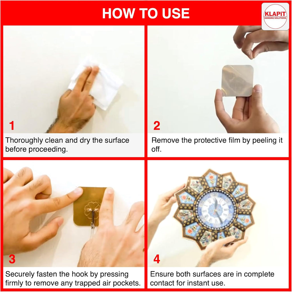 KLAPiT Super Hook - Heavy-Duty Adhesive Gold Wall Hooks, Holds Up to 11 lbs, Waterproof, No Damage, Easy Install on Tile, Wood, Stone, Glass & Metal - Made of Steel (Gold, 24pc)