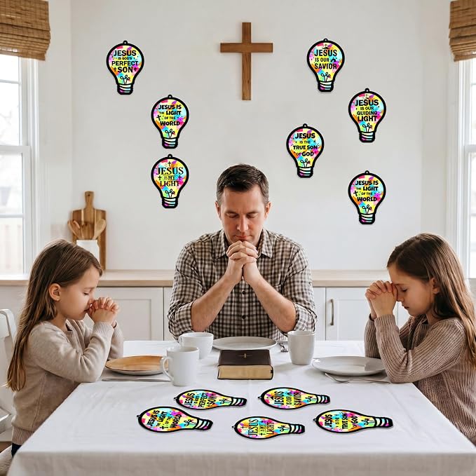 48PCS Sunday School VBS Crafts Bulk: Paper Lightbulb Cross Nativity Suncatchers - Image 3