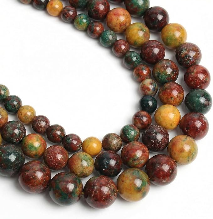 35pcs Smooth Natural Agate Beads，10mm Dragon Vein Gemstone Round Loose Stone by Yochus