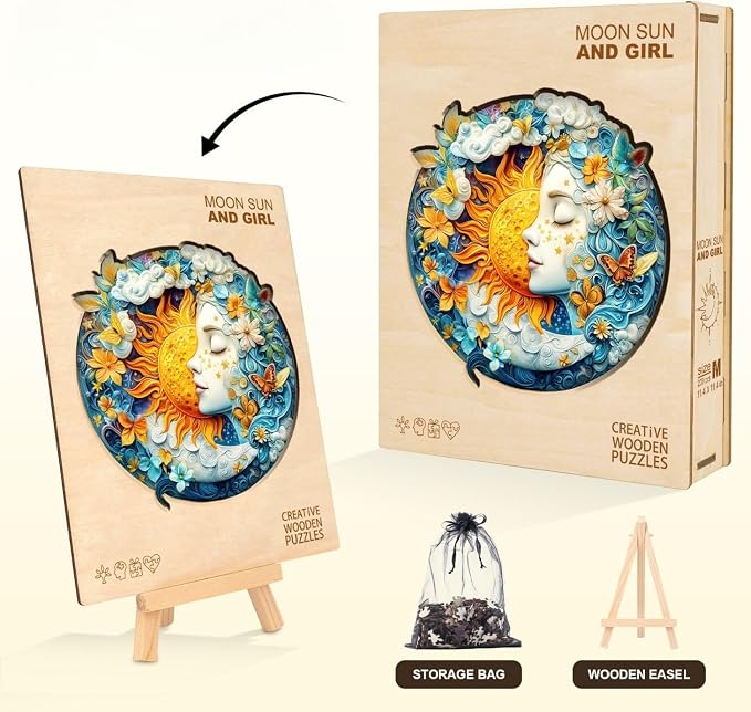 Moon Sun Face Art Puzzles Fantasy Flowers Round Puzzle Adults Gifts - Image 5