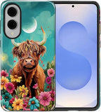 for Samsung Galaxy S25 Edge Case, Highland Cow Flower Pattern Glossy 2 in 1 - Image 2