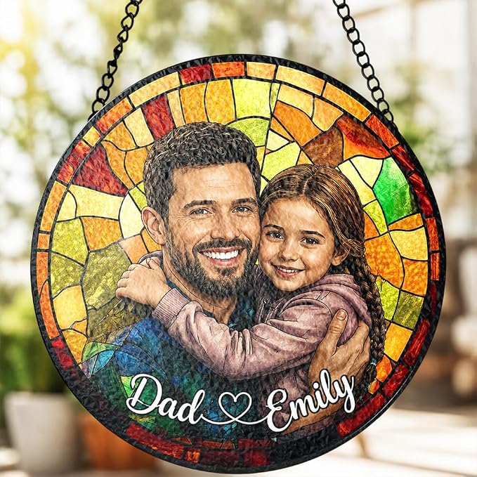 Personalized Dad Stained Glass Sun Catcher, Custom Photo Family Portrait Window - Image 5
