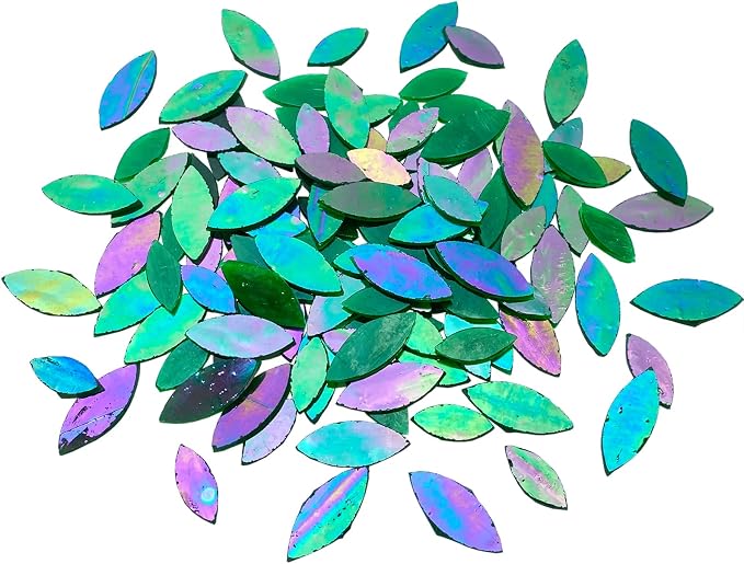 120 Pcs Iridescent Green Floral Mosaic Tiles, Hand Cut Stained Glass Petals - Image 2
