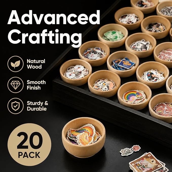 ZENFUN 20 Pack Wooden Pinch Bowls, Mini Unfinished Bowl Set - Image 4
