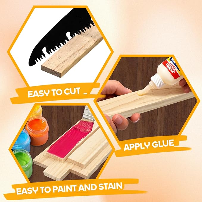 Wood Strips Slats for Wall, Square Wooden Dowels for Crafts 1/4"x 1" x 6" - Image 4