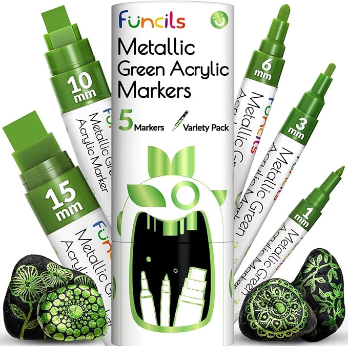 5 Metallic Acrylic Green Paint Pen by Funcils