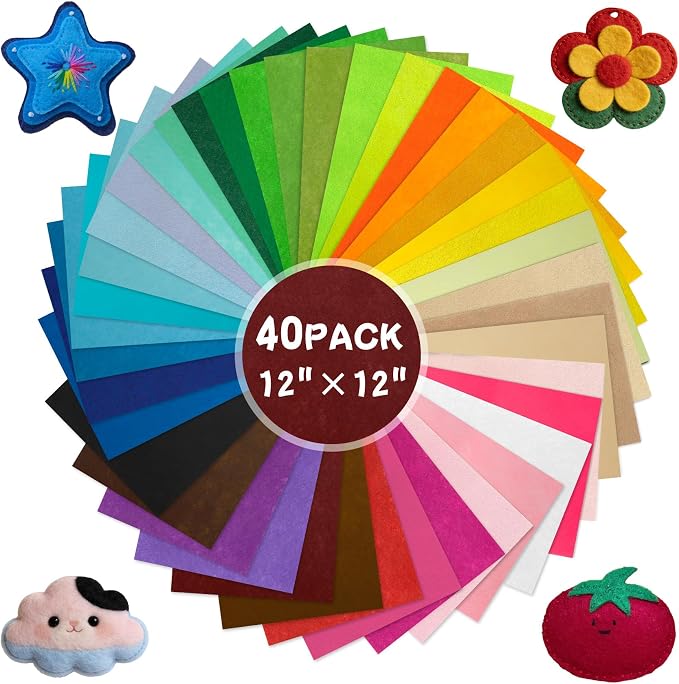 40 Pcs Felt Fabric Sheets 12 x 12 Inches Assorted Colors Felt Sheets by Unknown