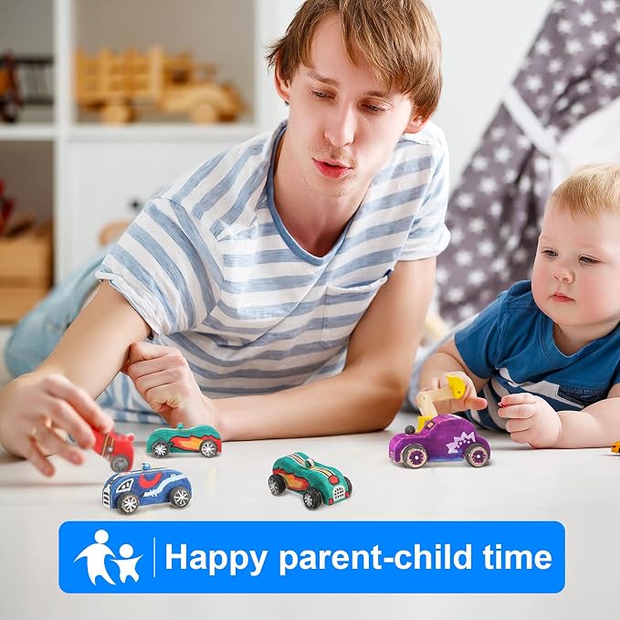 Zhanmai 24 Pcs Unfinished Wooden Cars to Paint DIY Craft | Kids Paint Craft Kit - Image 7