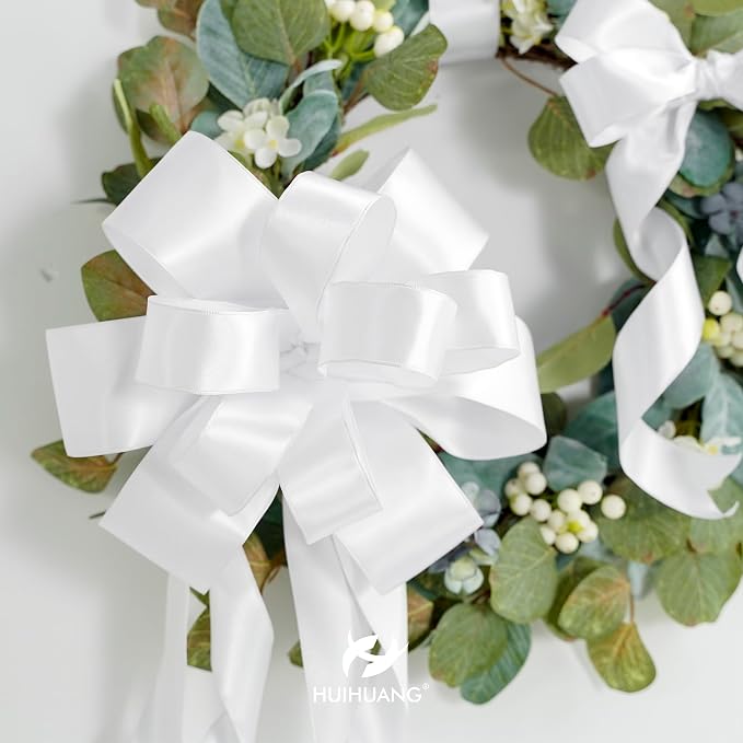 HUIHUANG White Satin Wired Ribbon 1-1/2 inch White Double-Faced Satin Wire - Image 9