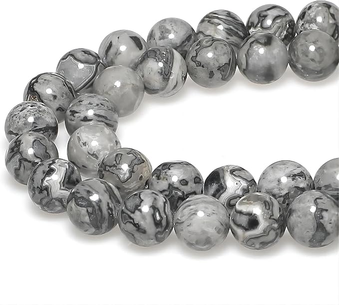 MJDCB AAA Natural Map Stone Beads Gray Picasso Stone Beads by MJDCB