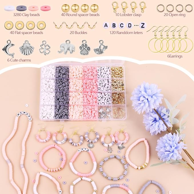 Wuollgess 3500 PCS Pink Gray Clay Beads - Image 3
