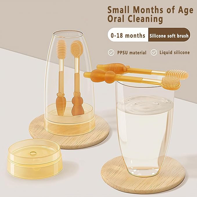 Baby Tooth Brush, Infant Toothbrush 6 to 12 Months and0-6 Months,Silione Toothbrush, Newborn Tongue and Mouth Cleaner Set, Good Idea for Baby First Toothbrushes(Blue)