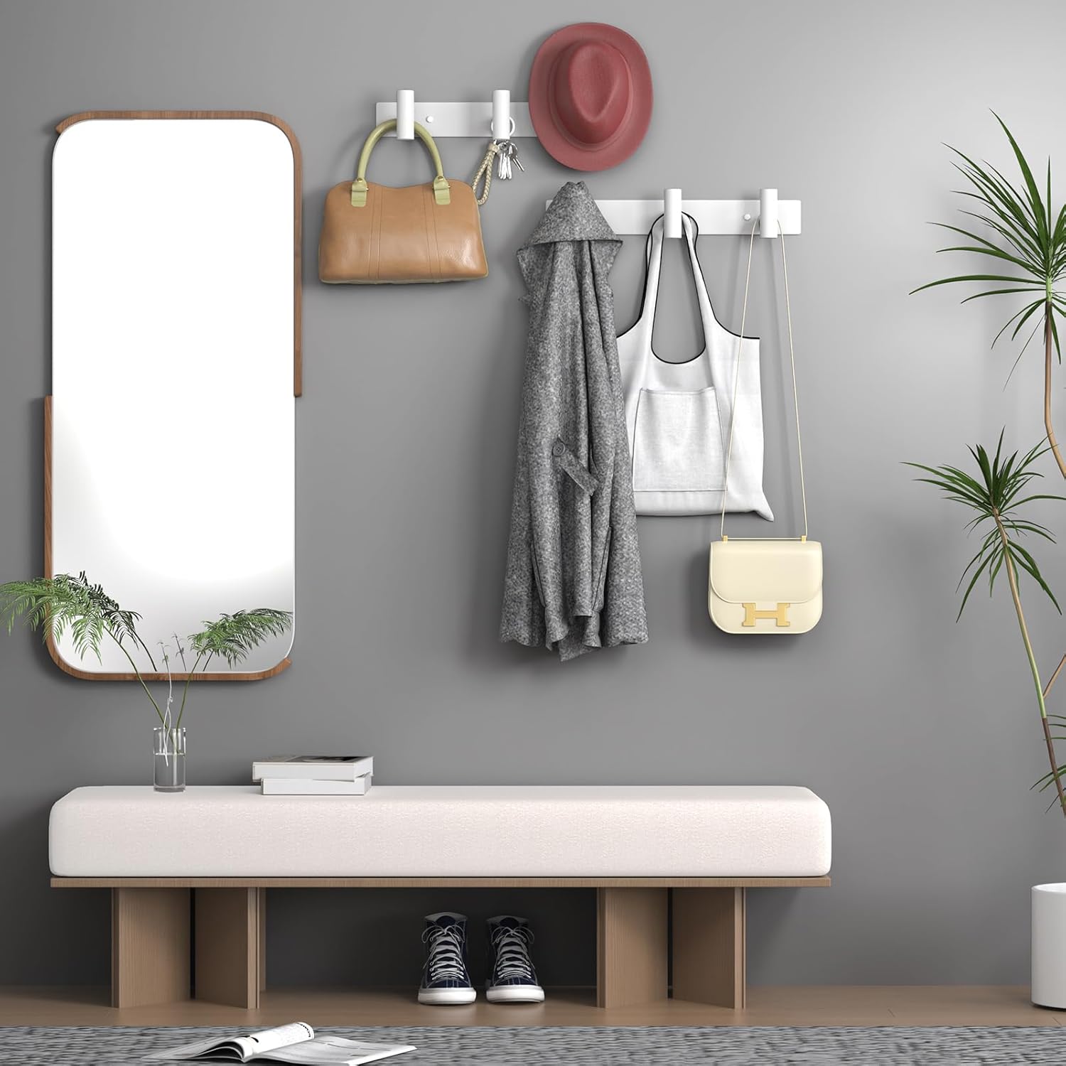 VAEHOLD Hat and Coat Wall Mount Rack - Hooks for Robes, Bags, Keys, and Towels - Bathroom Towel Hanger Organizer (White, “T“ Shape 3 Hooks 1 Pack)