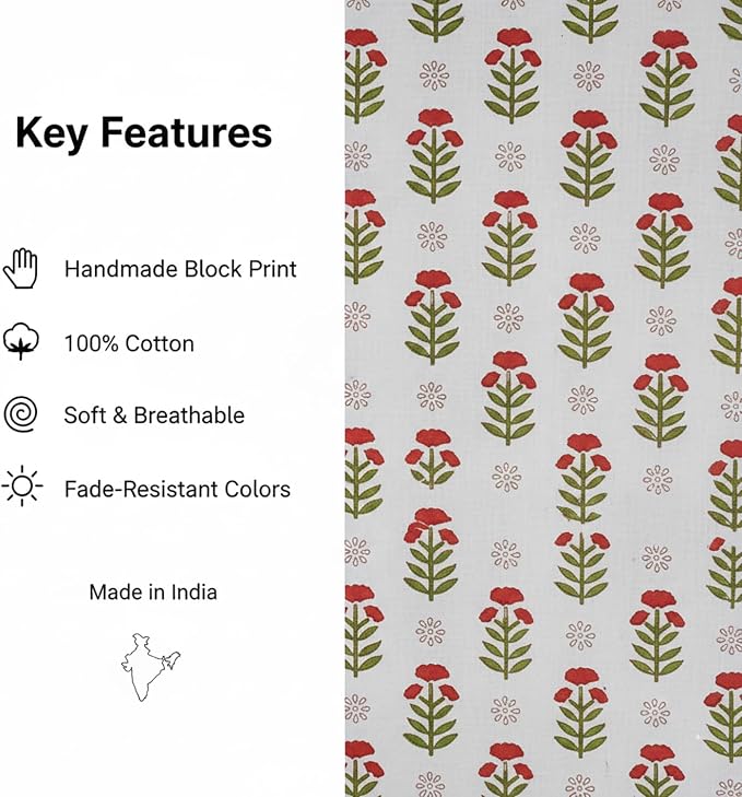 E-Tailor® Hand-Block Printed Pre-Cut Cotton Fabric Ideal - Image 3