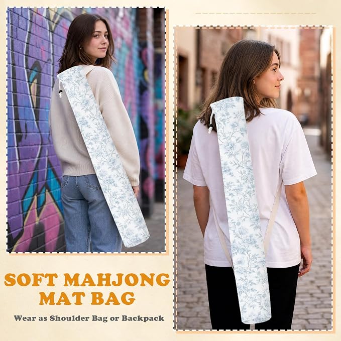Blue and White Floral Toile Mahjong Mat Bag - Image 7