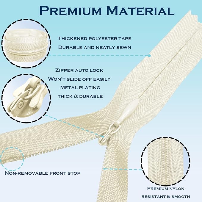 ANPURZII 10PCS #3 10 Inch Beige Invisible Zippers - Image 3
