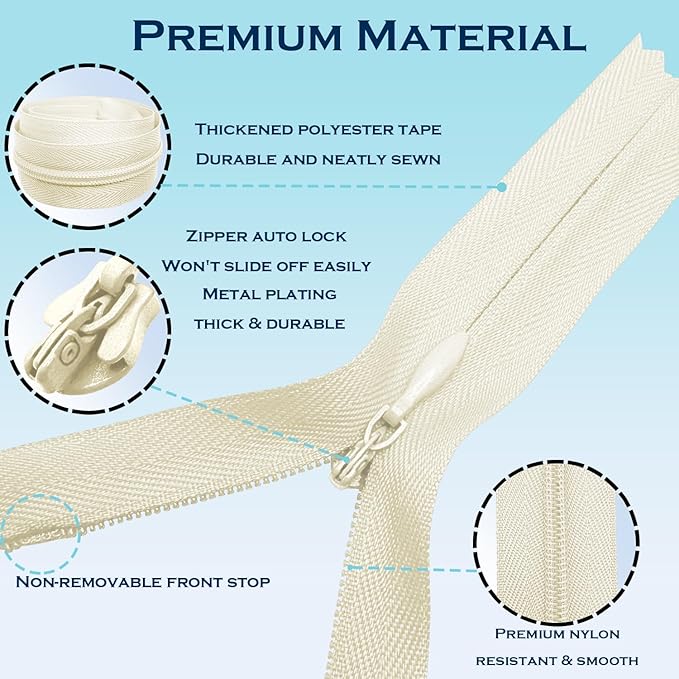 ANPURZII 10PCS #3 7 Inch Beige Invisible Zippers - Image 3