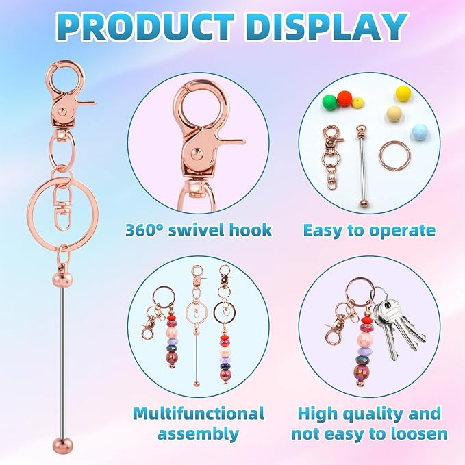 80 Pcs Beadable Keychains Bulk Kit – DIY Keychain Making Supplies - Image 3