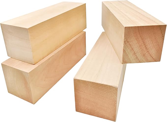 4Pcs Unfinished Basswood Blocks-2x2x6 Inch Rectangular Linden Wood Blocks by Unknown