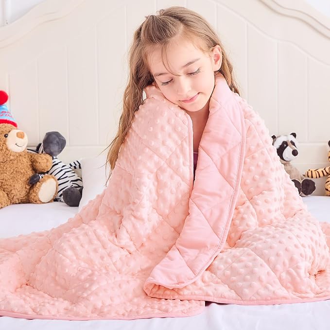 Pink Weighted Blanket Kids 10lbs, Twin Size Breathable Cooling Minky Heavy - Image 2