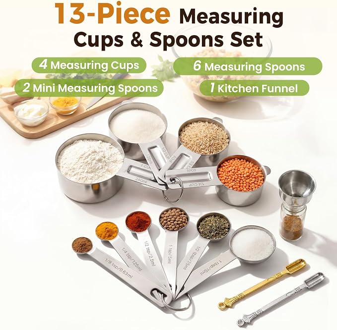13PCS Measuring Cups and Spoons Set, Premium Heavy Duty Steel Measuring Spoons - Image 2
