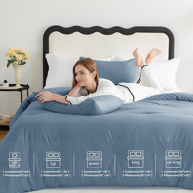 CozyLux California King Comforter Set Grayish Blue, 3 Pieces Cal King Solid - Image 7