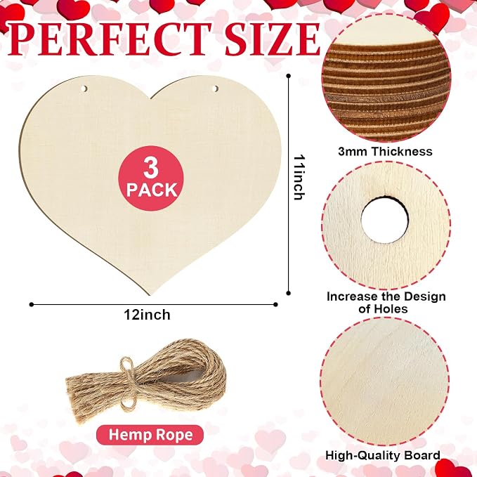 Large Size 12" Wooden Heart Ornaments to Paint, Happy Mothers Day DIY Blank - Image 7