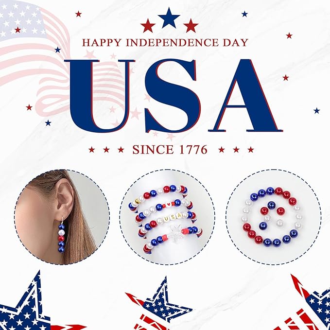 DUQGUHO Red White and Blue Beads, 6mm Patriotic Beads - Image 3