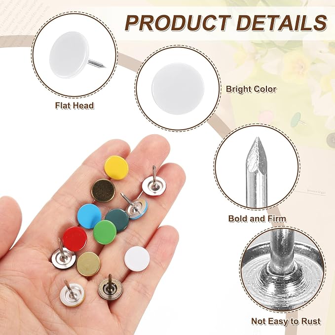uxcell 150Pcs Upholstery Tacks, 11mmx13mm Flat Head Thumb Tack Decorative - Image 3