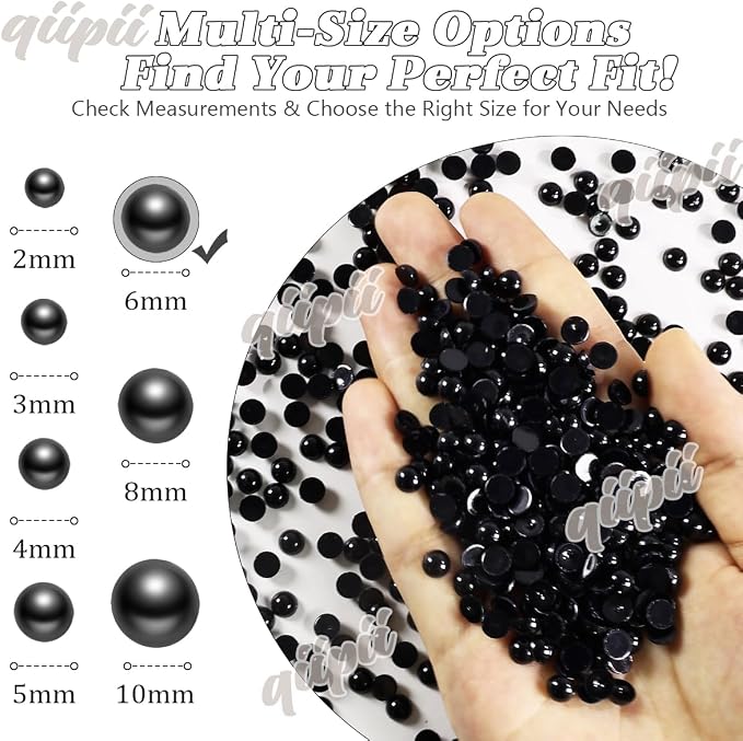 qiipii 900PCS 6mm Pure Black Round Half Round Pearls - Image 3