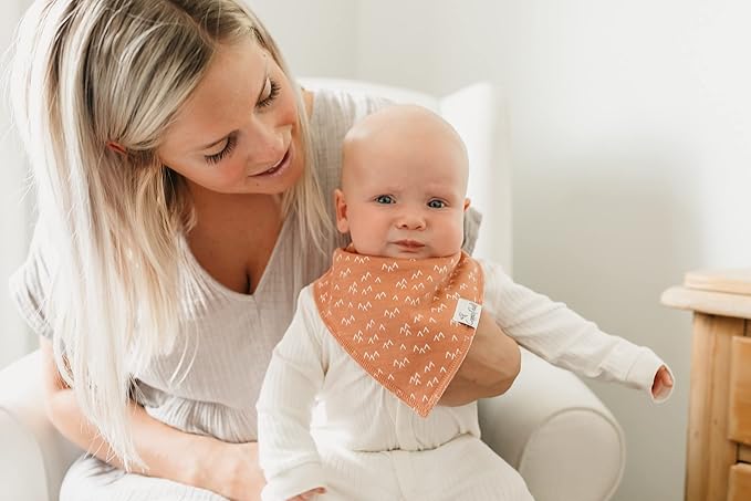 Copper Pearl 4 Pack Soft Cotton Baby Bibs for Drooling and Teething, Absorbent Drool Bibs for Baby Girl and Boy, Adjustable to Fit Newborns to Toddlers, Tons of Styles (Atwood)