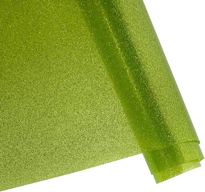 ONEART | Yellow Green Transparent Glitter Vinyl Roll, 0.7 mm Solid Clear PVC - Image 2