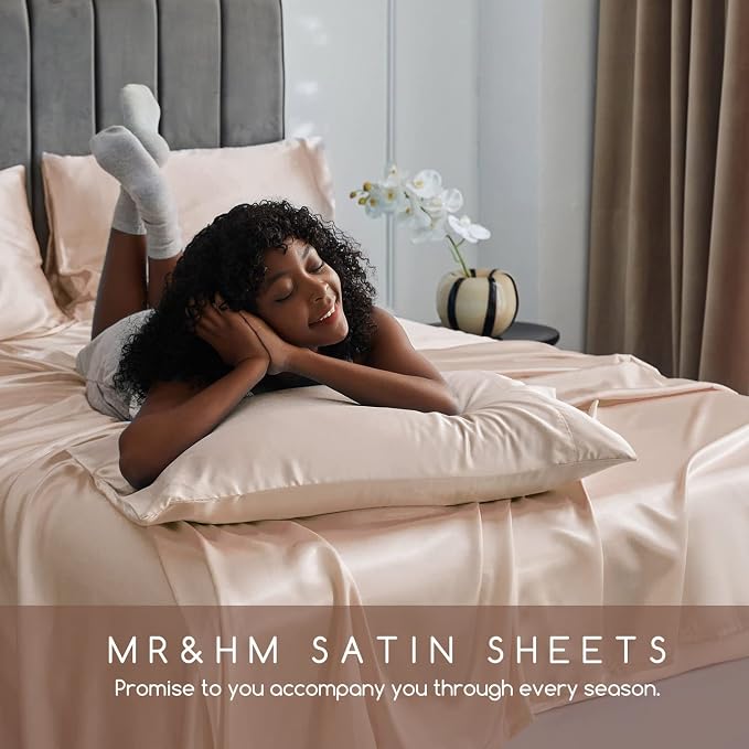 MR&HM Satin Bed Sheets, Queen Size Sheets Set - Image 6