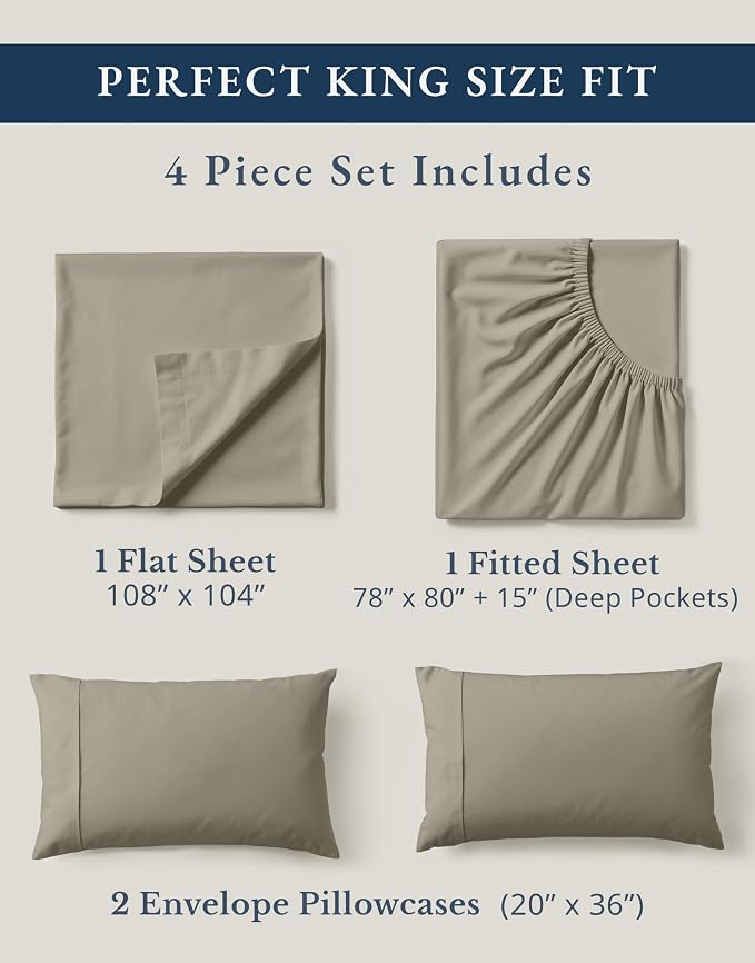 LANE LINEN 100% Organic Cotton King Sheet Set, Soft & Comfy Percale Eco - Image 4