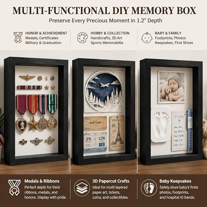 4 Pack 8x10Shadow Box Frame Set, Deep Wood Display Case - Image 7