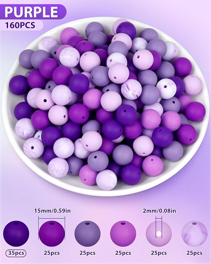 FIVEIZERO 160PCS 15mm Round Silicone Beads, Wear-resistant, Easy-clean - Image 2